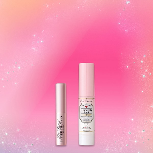 makeup products and pink hearts