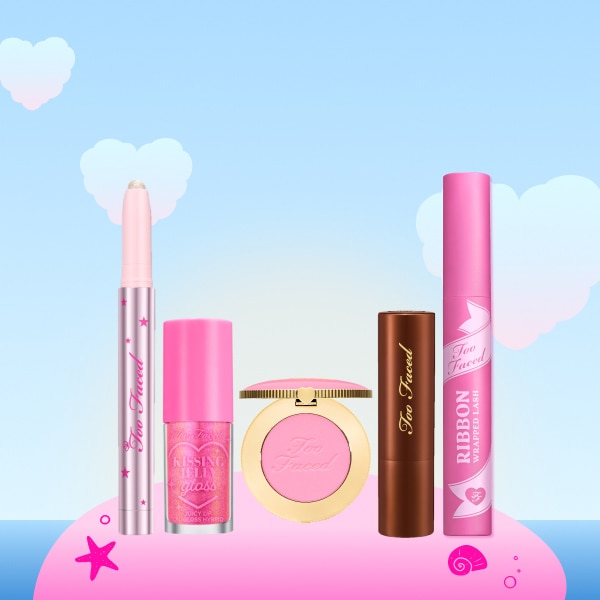 makeup products and pink hearts