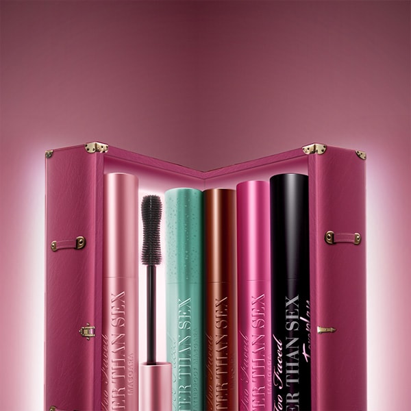 makeup products and pink hearts