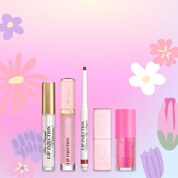 makeup products and pink hearts