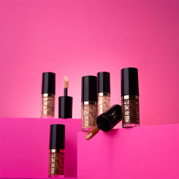 makeup products and pink hearts