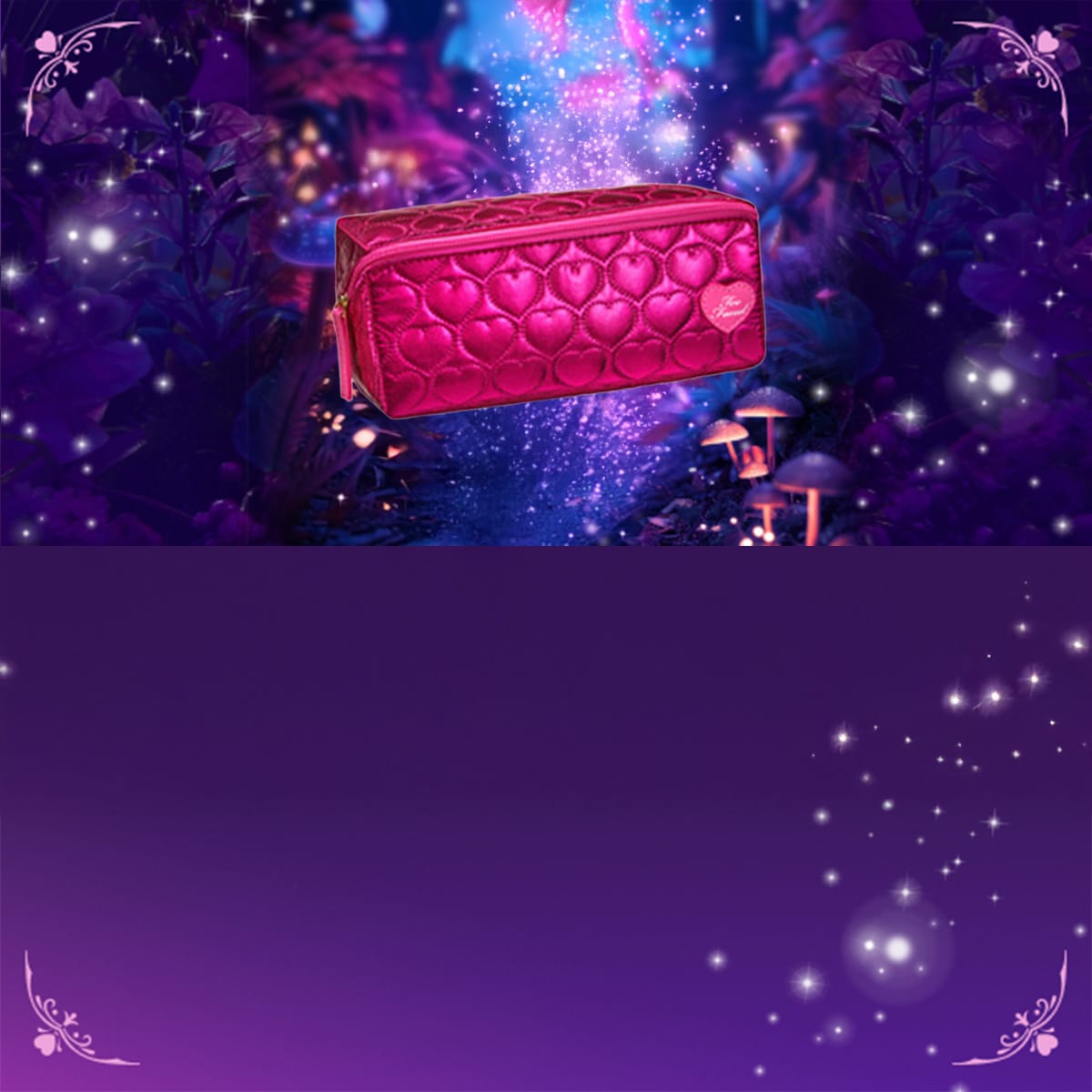 makeup products and pink hearts
