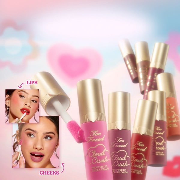 makeup products and pink hearts