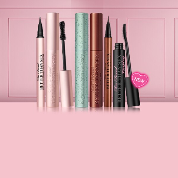 makeup products and pink hearts