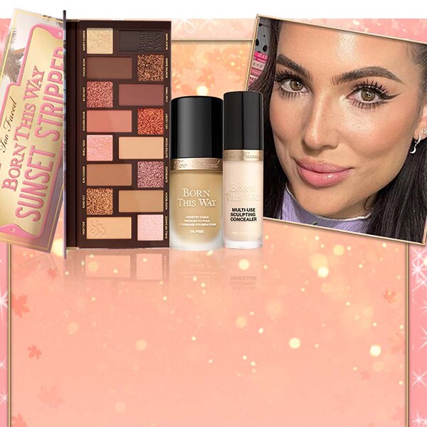 Make-up-Produkte und pinkfarbene Herzen